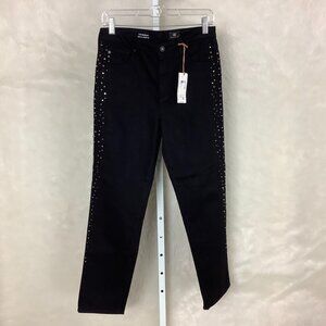 Adriano Goldschmied Black Studded The Isabelle High Rise Straight Crop Jeans 28